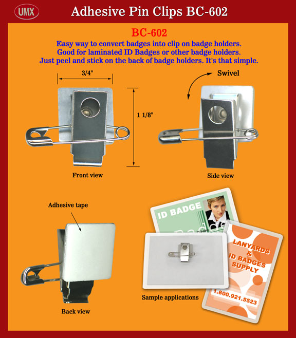 The adhesive pin on and clip on combo combination badge clip with pin and swivel badge clip is an easy way to upgrade your ID card into pin on and clip on ID card holder.