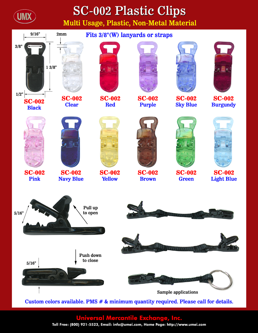 3/8" Strap Plastic Clips or Fabric Strap Clips With 12 Stylish Fashion Colors.