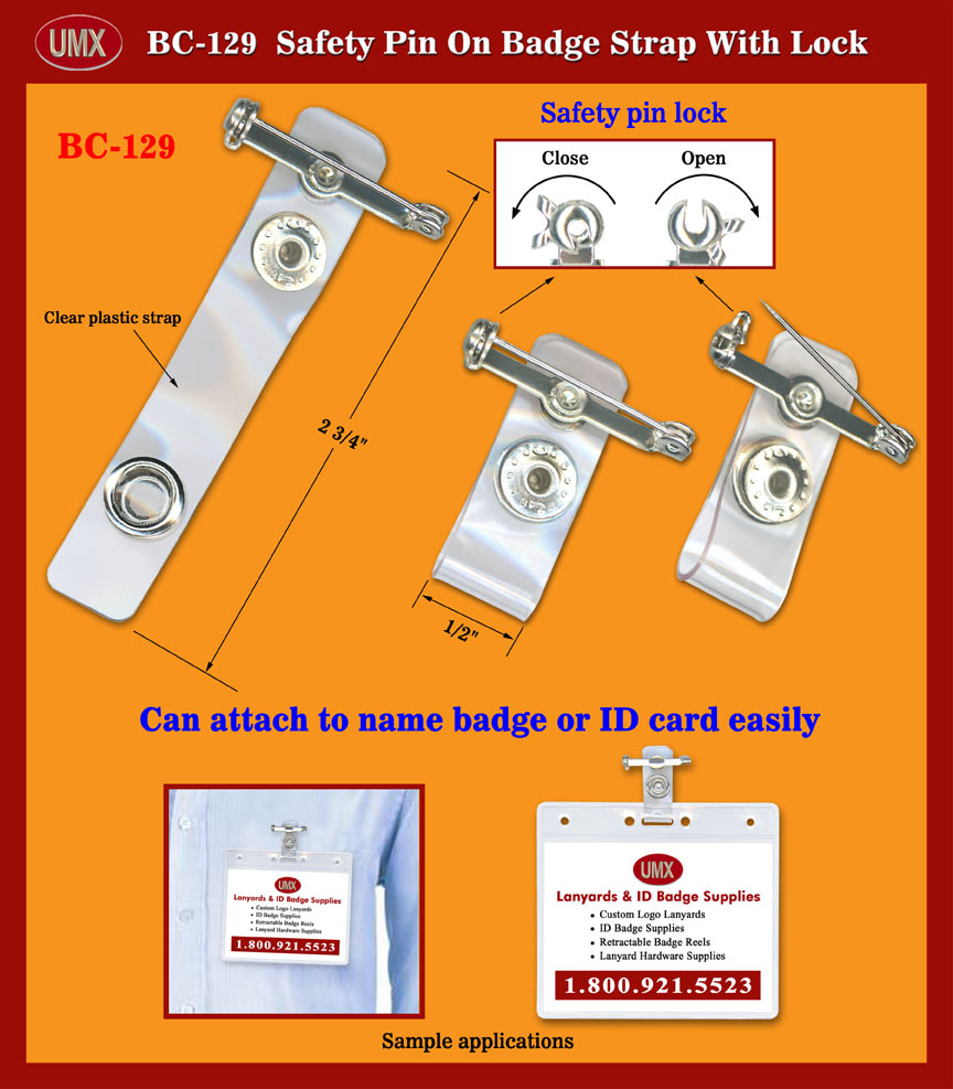 UMX Safety Pin On Name Tag Straps with Locks