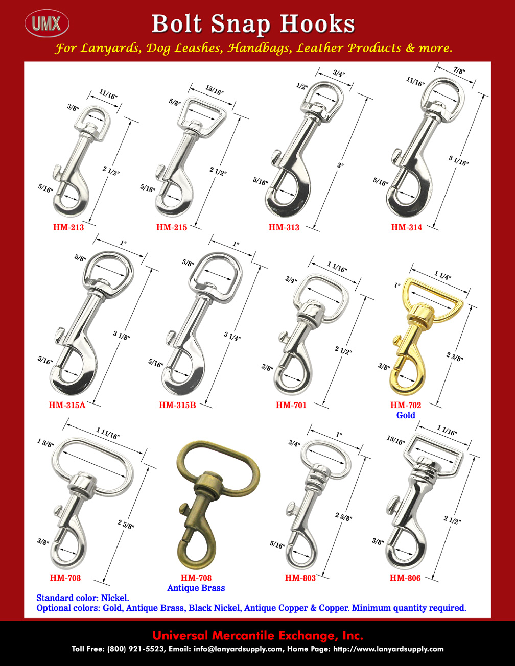 Popular Medium Size Bolt Snaps with Round Push Bar For Ropes or Straps.