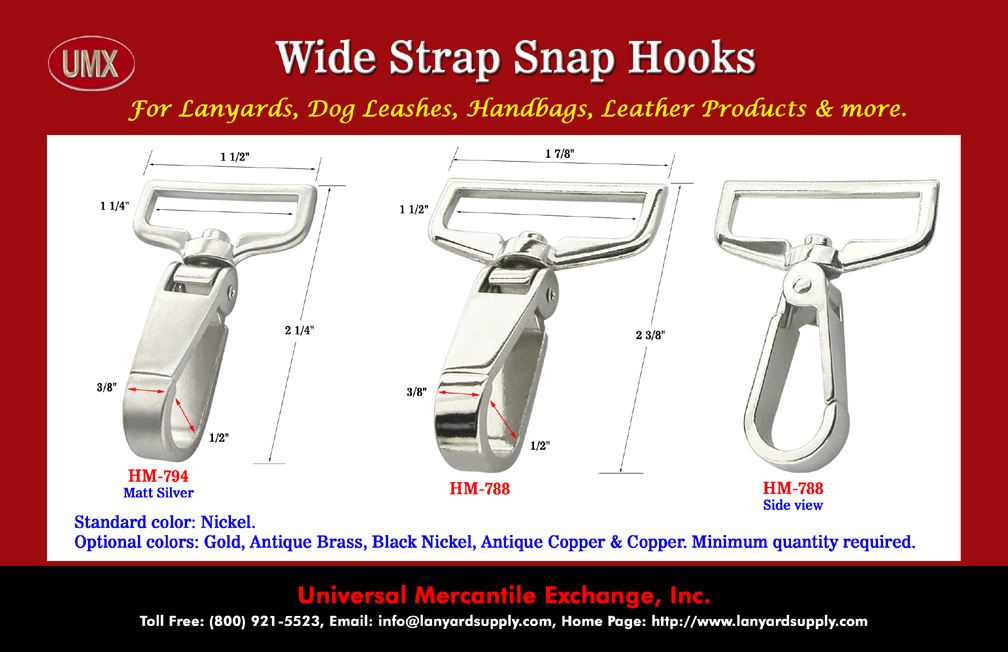 Wide Strap Bolt Snaps - With Easy Open Wide Push Latches.