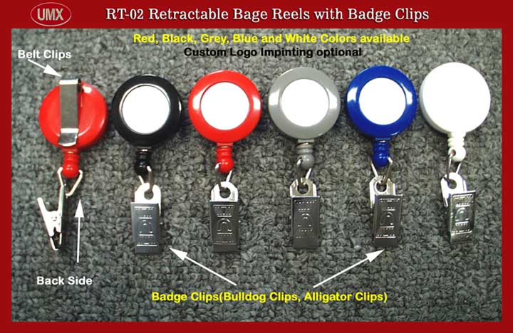 A1 RT-02 Retractable Badge Reels with Badge Clips (Bull Dog, alligator Clips) for ID Card Holders