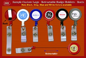 RT-01 Sample 2- Custom domed-Logo Retractable Badge Holders - Reels with Plastic Straps for