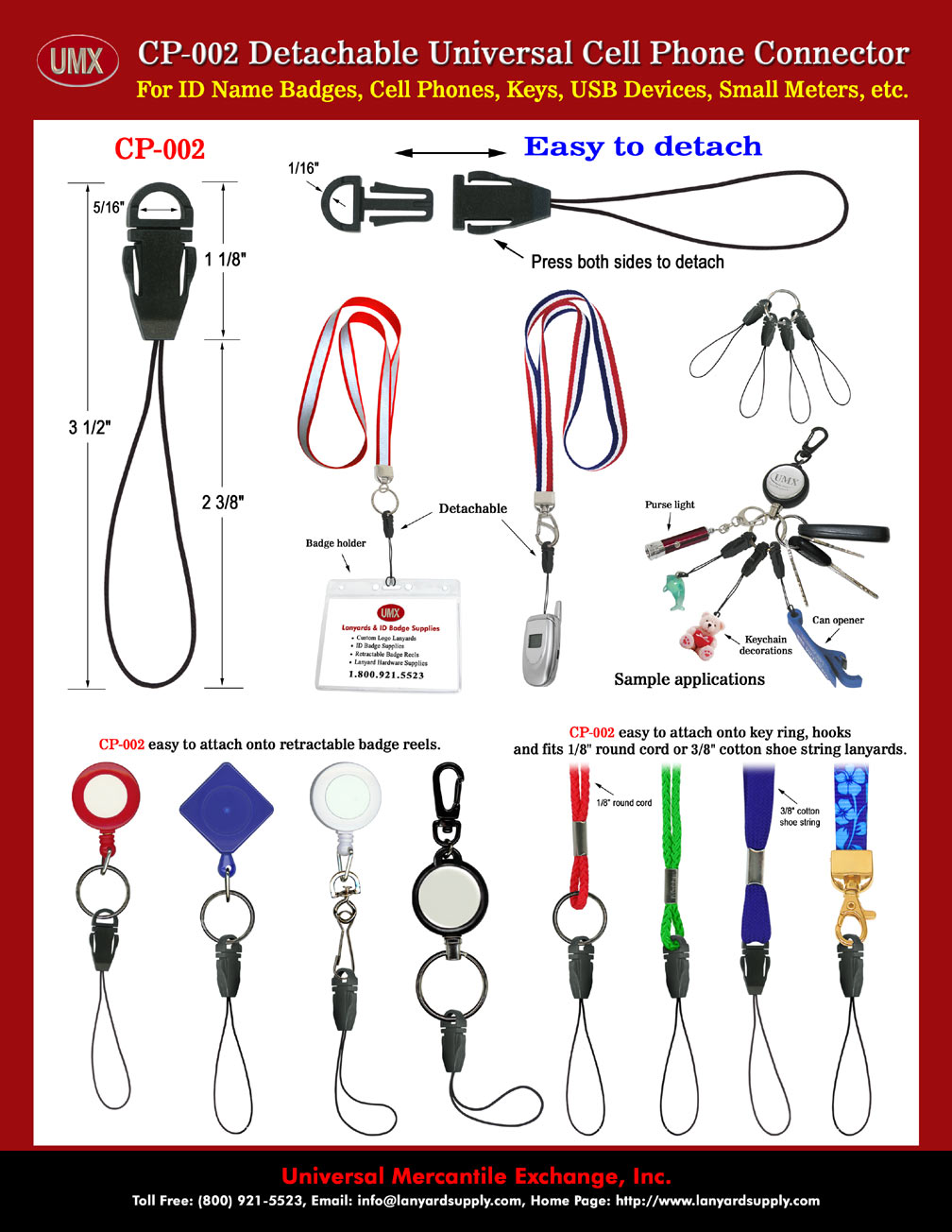 CP-002 Detachable Universal String With Detachable Buckle For Cell Phones, IDs, MP3 or USB.