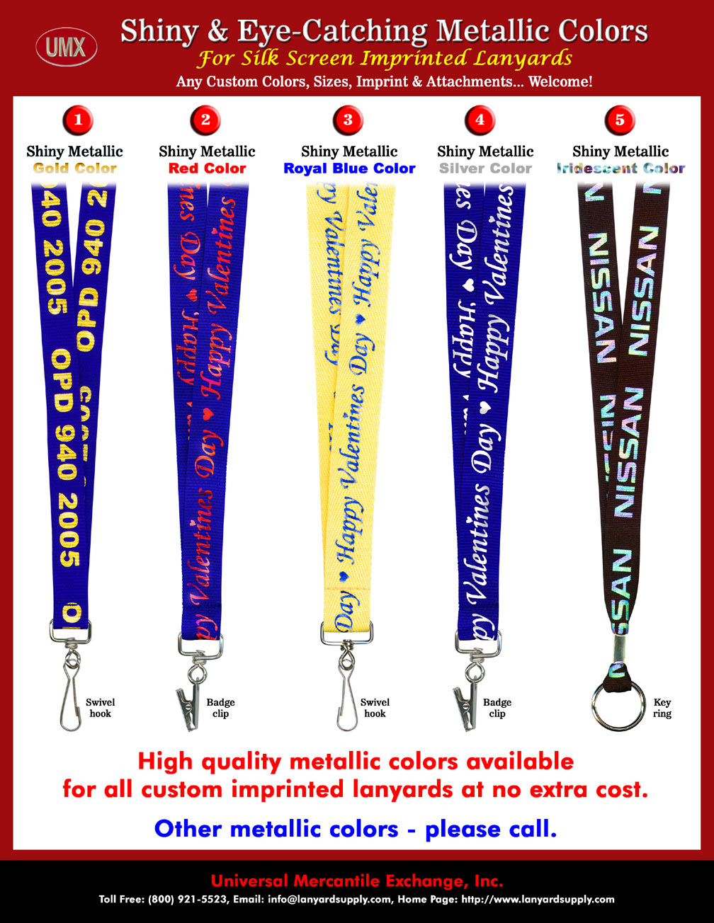 Metallic Color Silk Screen Imprinted Custom Lanyards