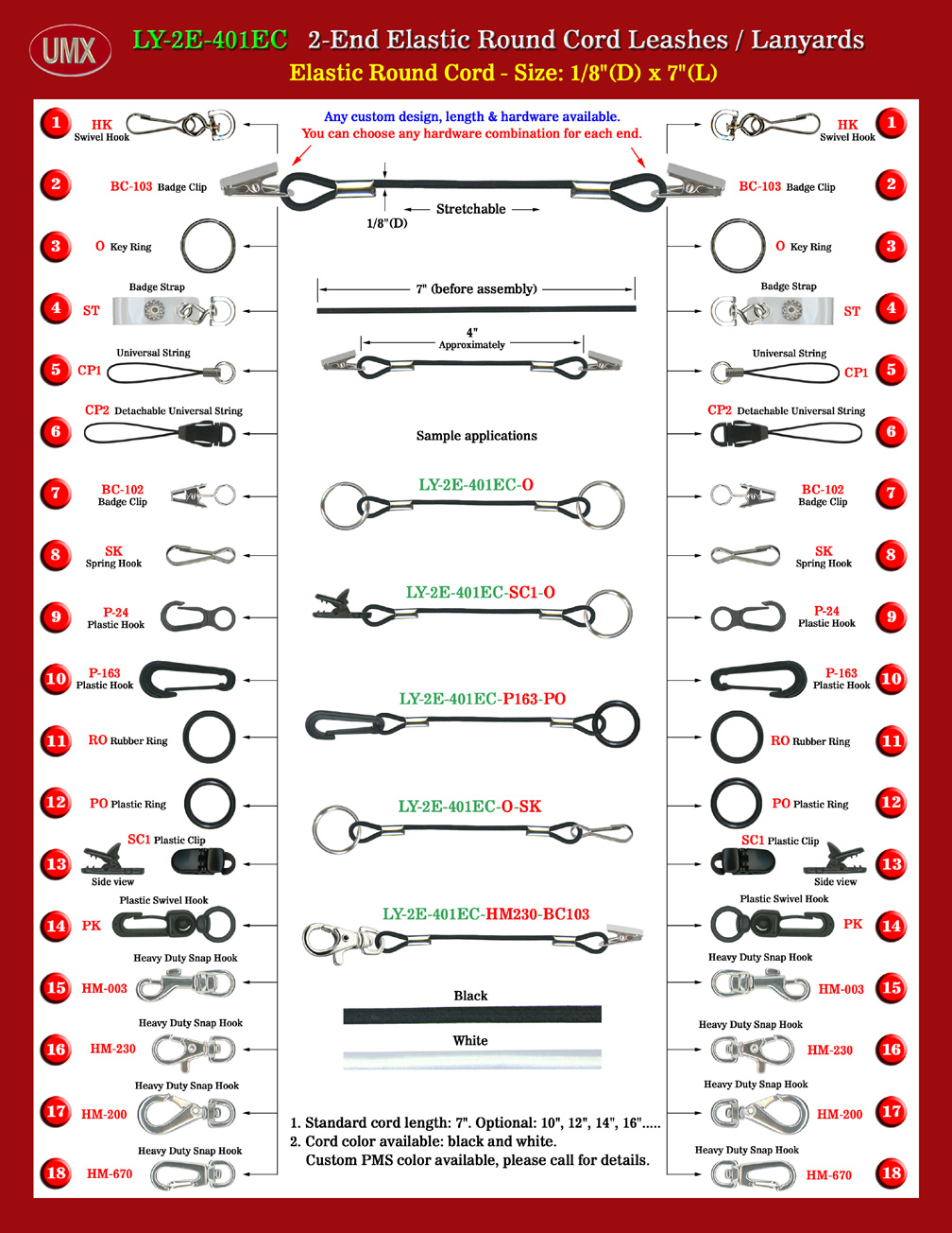 Stretchable Lanyards or Stretchy Leashes: 1/8" Elastic Round Cord 2-End Series