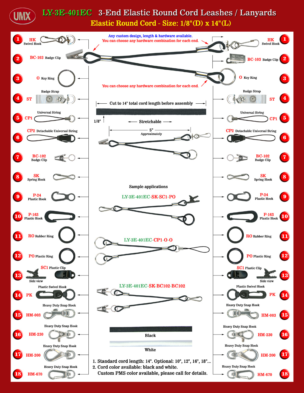 Stretchable 3-End 1/8" Elastic Cord Leashes.