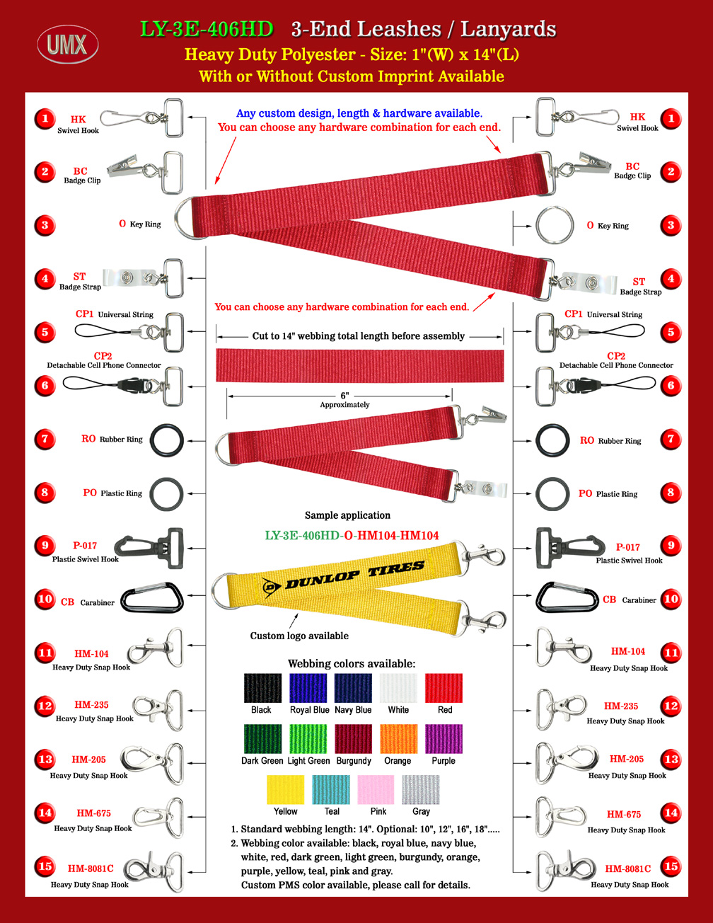 LY-3E-406HD Wide and Thick Three-Hardware 1" Heavy Duty Leashes.