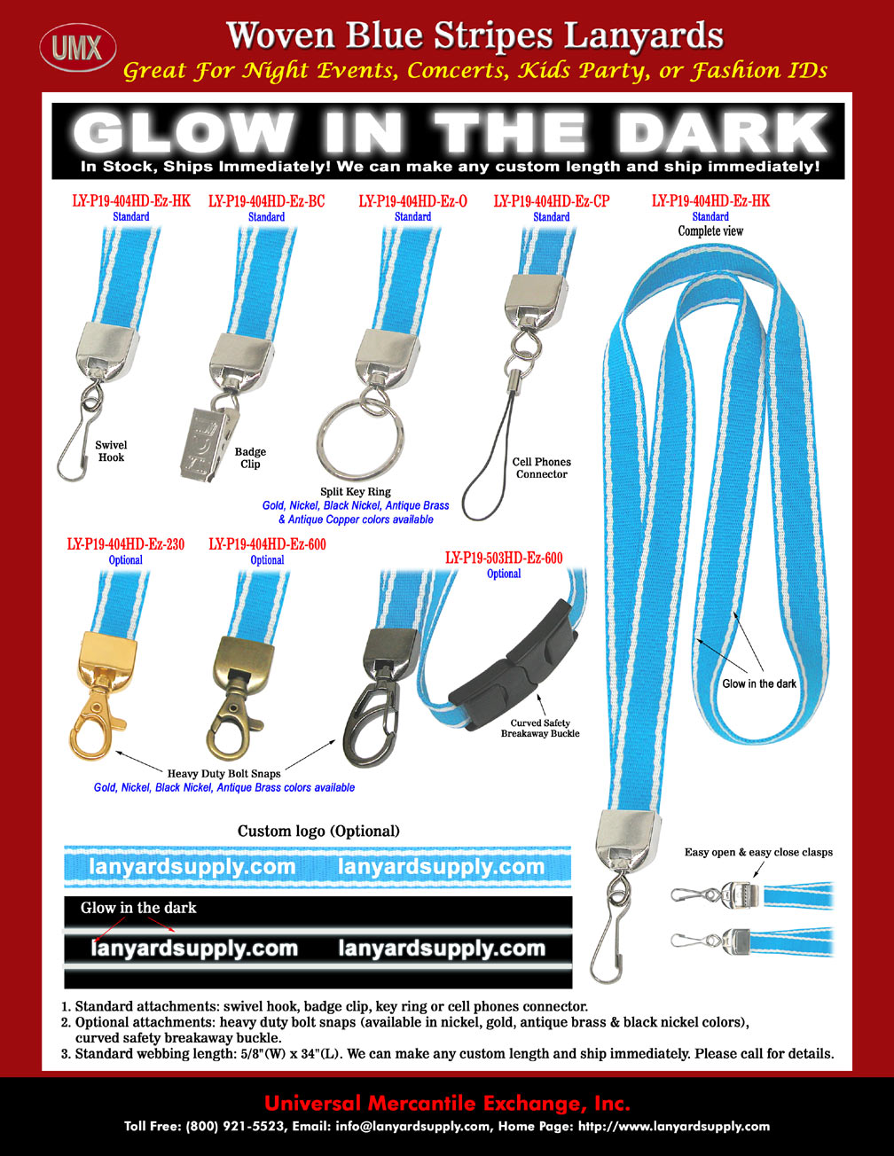 Cool And Unique Designed Woven Blue Stripes Glow-In-The-Dark Neck Lanyards