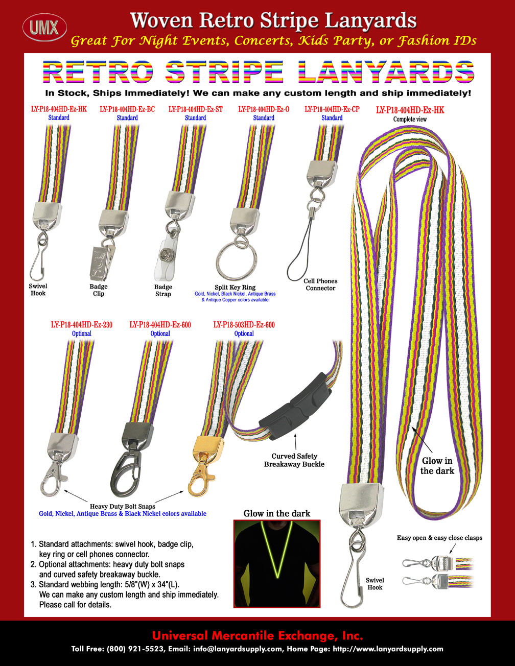 Cool And Uniquely Designed Glow-In-The-Dark Series: Woven Retro Stripe Badge Holder Neck Lanyards
