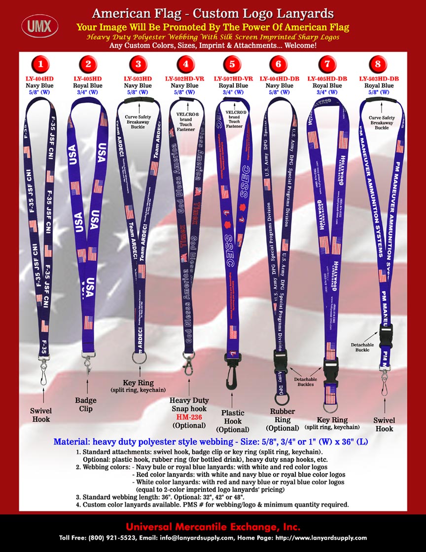 Heavy Duty Patriotic Lanyards with Option of Safety Breakaway