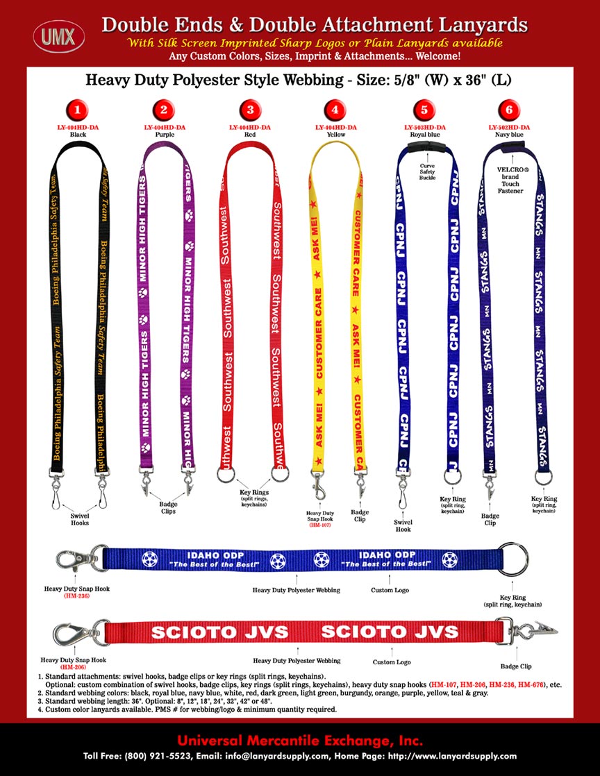 Custom Lanyards: 5/8" LY-404HD-DA Two Fasteners with Two Ends Lanyards.