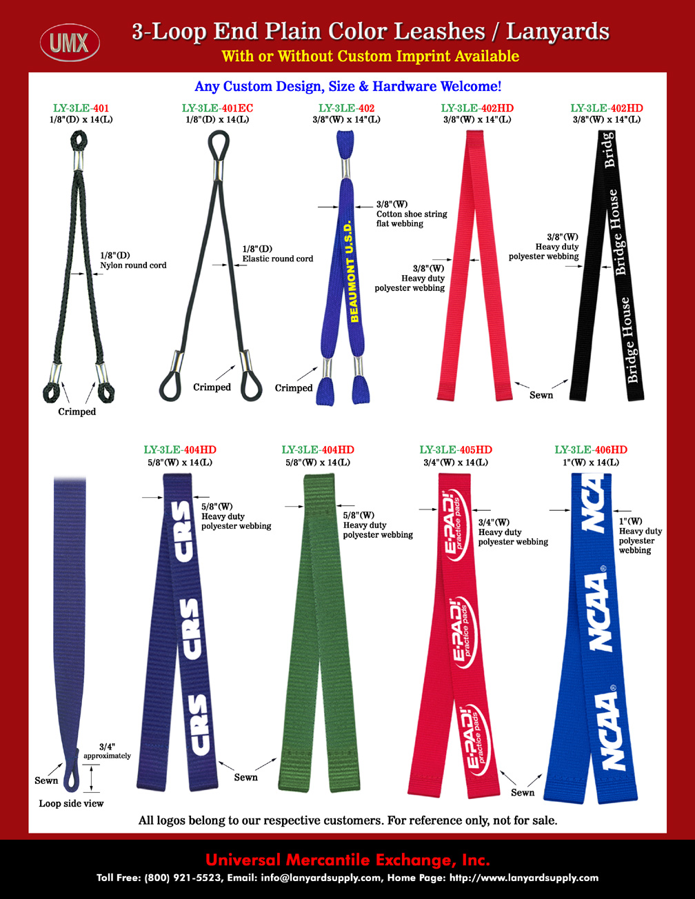 2-Loop-End Leashes - Overall View - Nylon, Elastic, Fabric, Cotton, Polyester Plastic Cord or Strap Leash Lanyards.