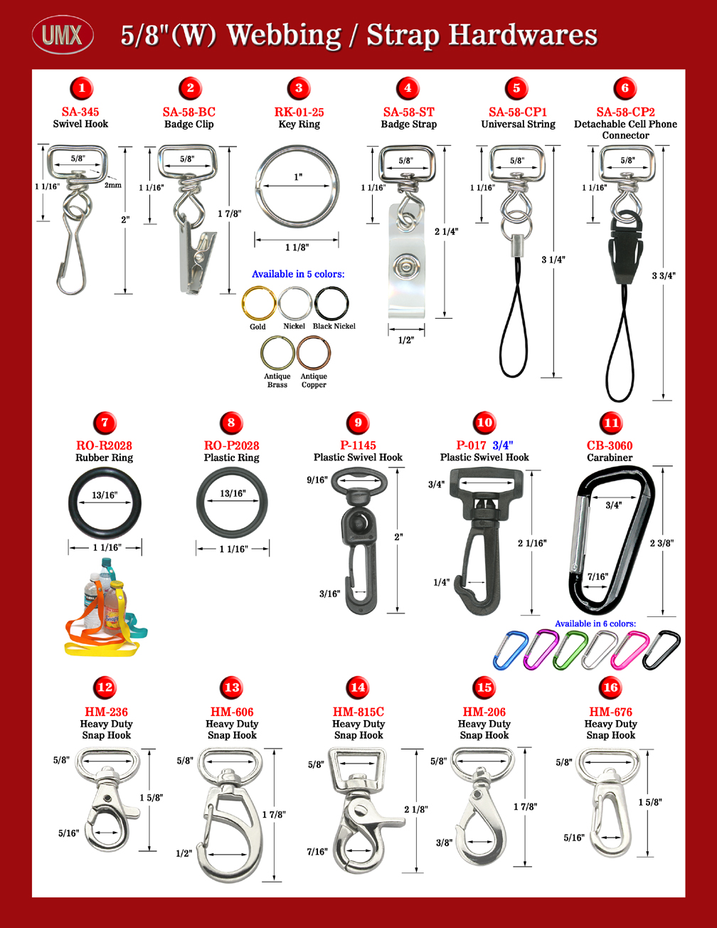 Helpful Hardware Attachment Order Direction - For 5/8" Heavy Duty Nylon, Cotton or Polyester Webbing Lanyards or Leashes.