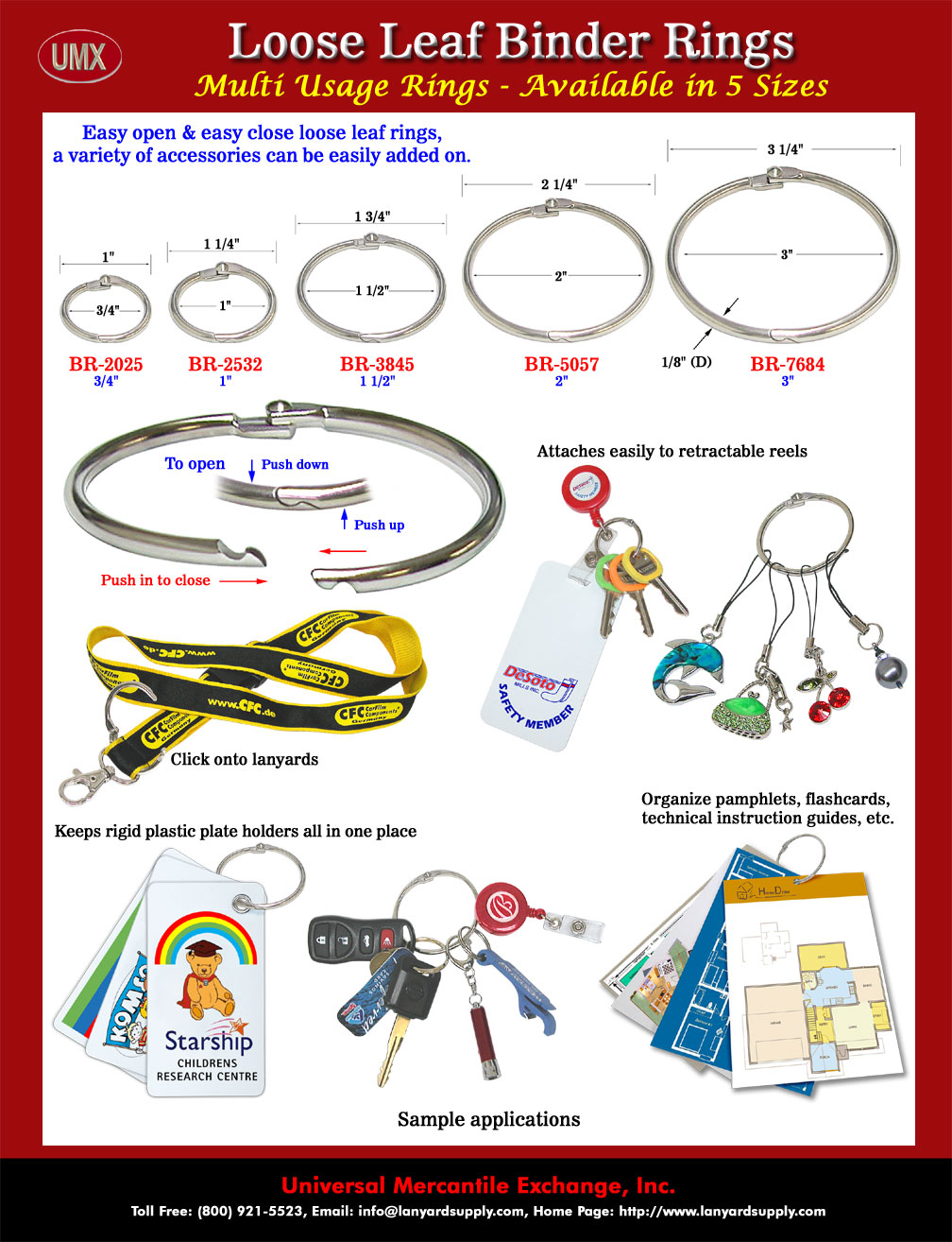 We keep the most popular sizes of binder rings in stock. Custom Size, Custom Design or Custom Order available.