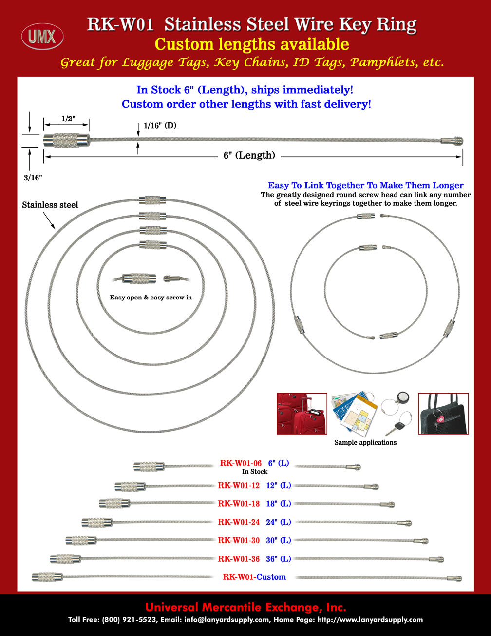 Stainless Steel Wire Keyrings / Cable Key Rings .