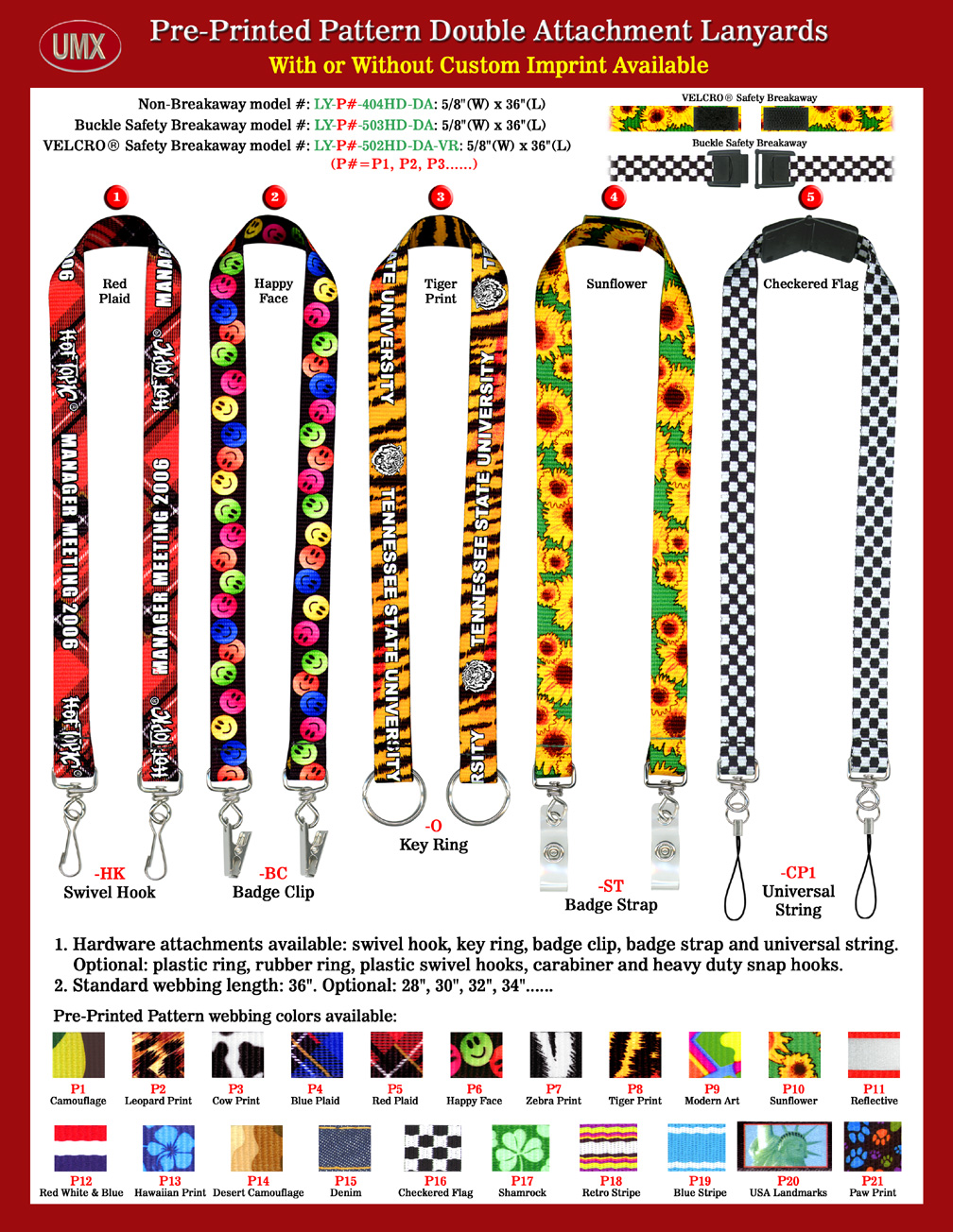 Stylish Custom Imprinted 5/8" Double-End Neck Lanyards With Patternsh Patterns<