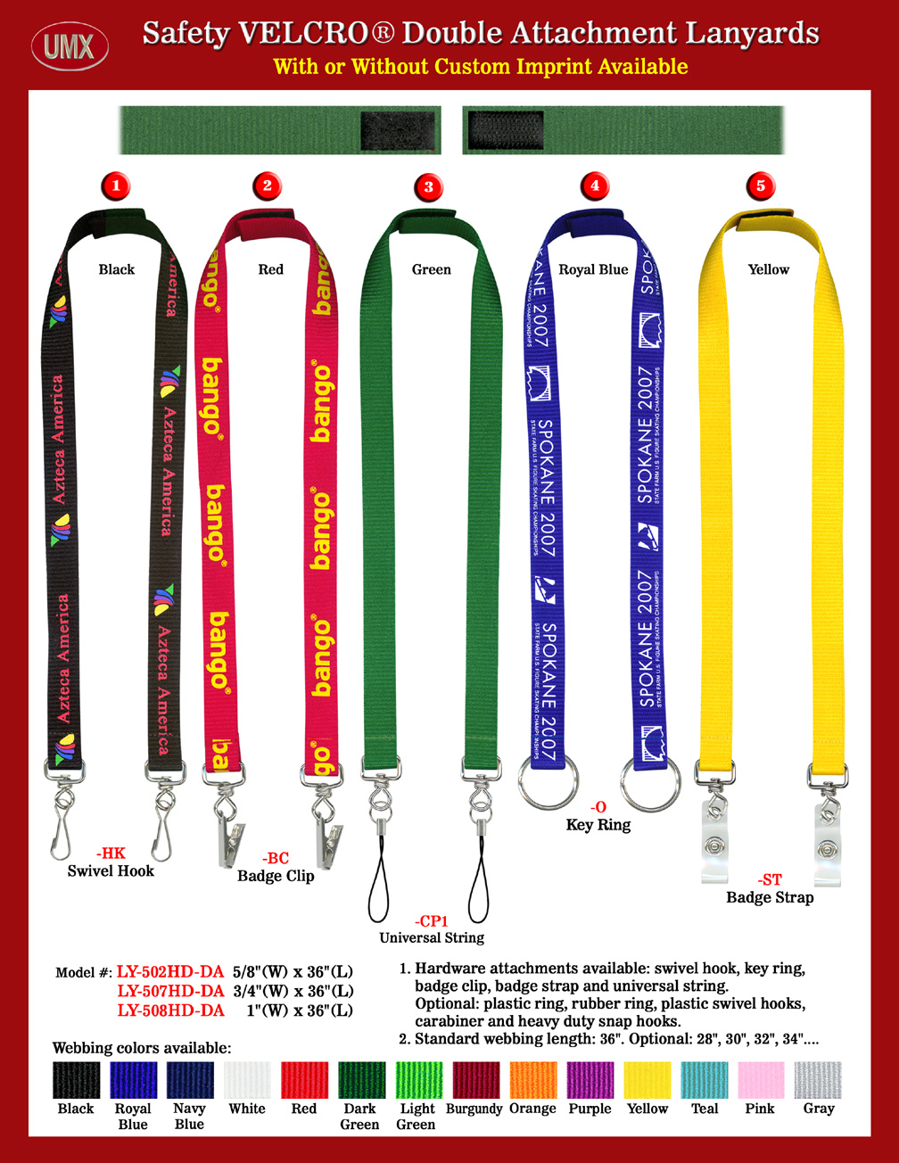 3/8", 5/8", 3/4"& 1" Heavy Duty Safety Breakaway Velcro Style Double-End Neck Lanyards Neck Lanyards.