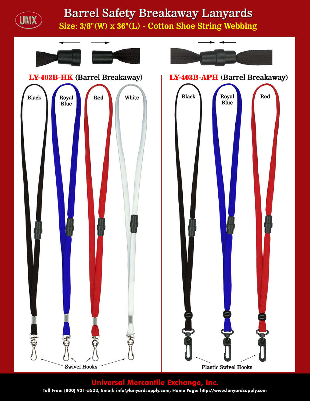 All Plastic Hardware Safety Breakaway Cotton Lanyards