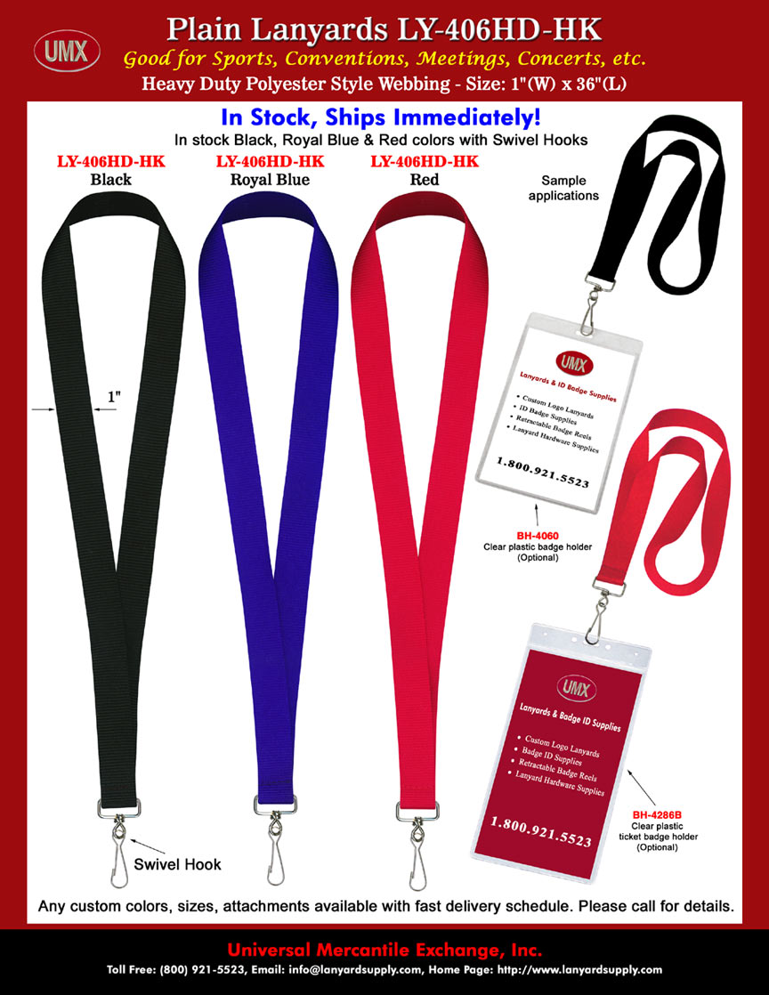 1" Thick and Big Lanyards - Thick and Big Lanyards - For ID Badges, Event Pins or Sports Tickets