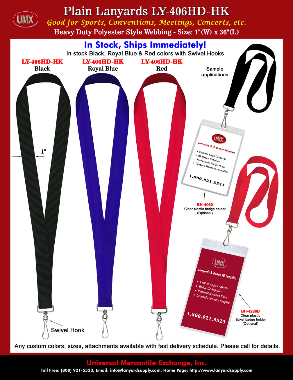 1" Eye Catching, Heavy Duty and Economic Plain Lanyards