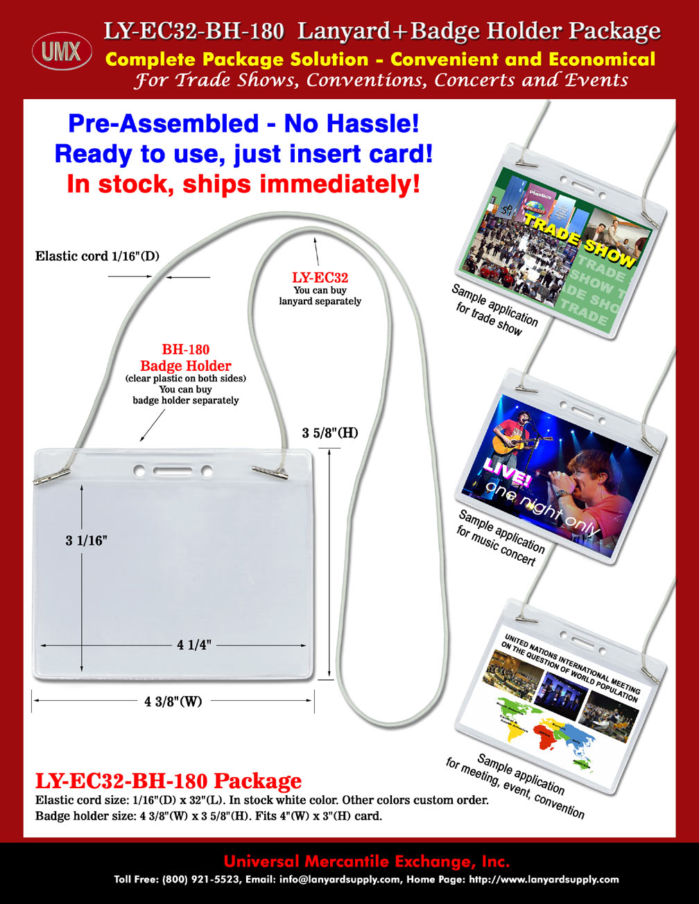 Super Low Budge, Pre-Assemble Badge Holder Lanyard Package Deal- LY-EC32-BH-180 - LY-EC32-BH-180
