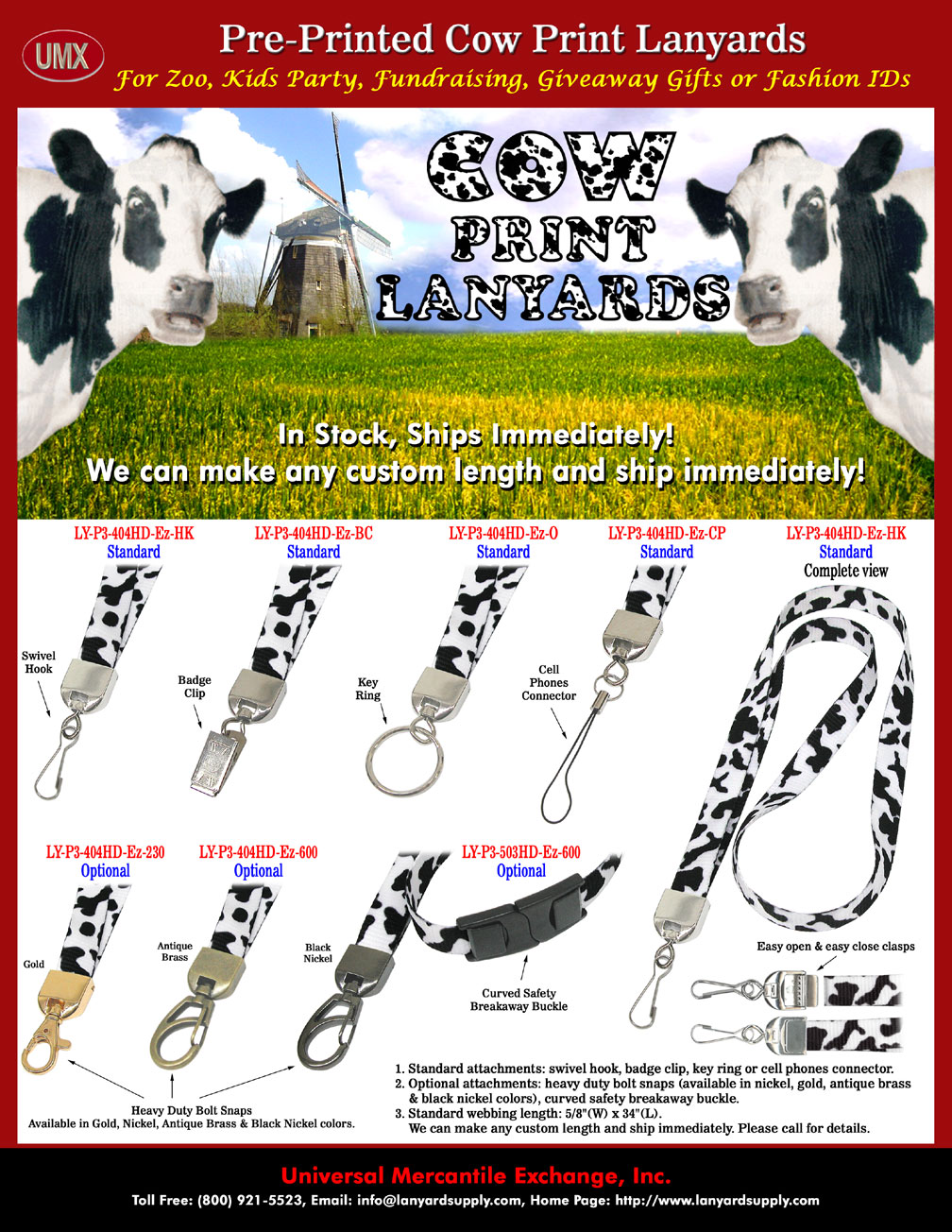 Cow Lanyards: Cow Print Lanyards, Cow Spots or Cow Patterns Printed Animal Lanyards. Good For Zoo, Kids Party, Fundraising, Promotional Giveaway, Gifts or For 
Small Business Fashion Name Badges.