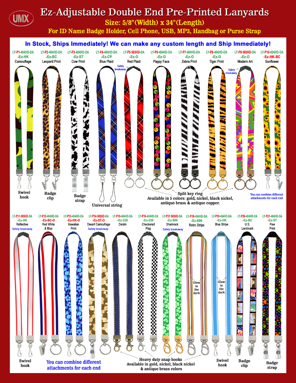 Imprinted Double Ends Lanyards With Easy Adjustable Length