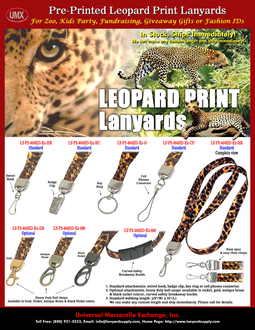 Leopard lanyards are pre-printed lanyards with attractive rosette coat patterns.
