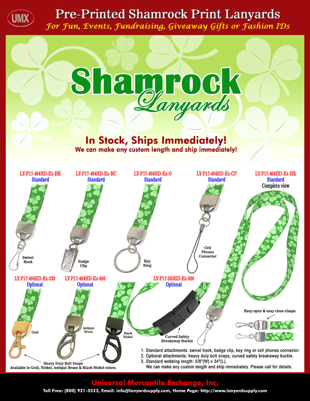 Shamrock Lanyards with Shamrock Green Flower Patterns.