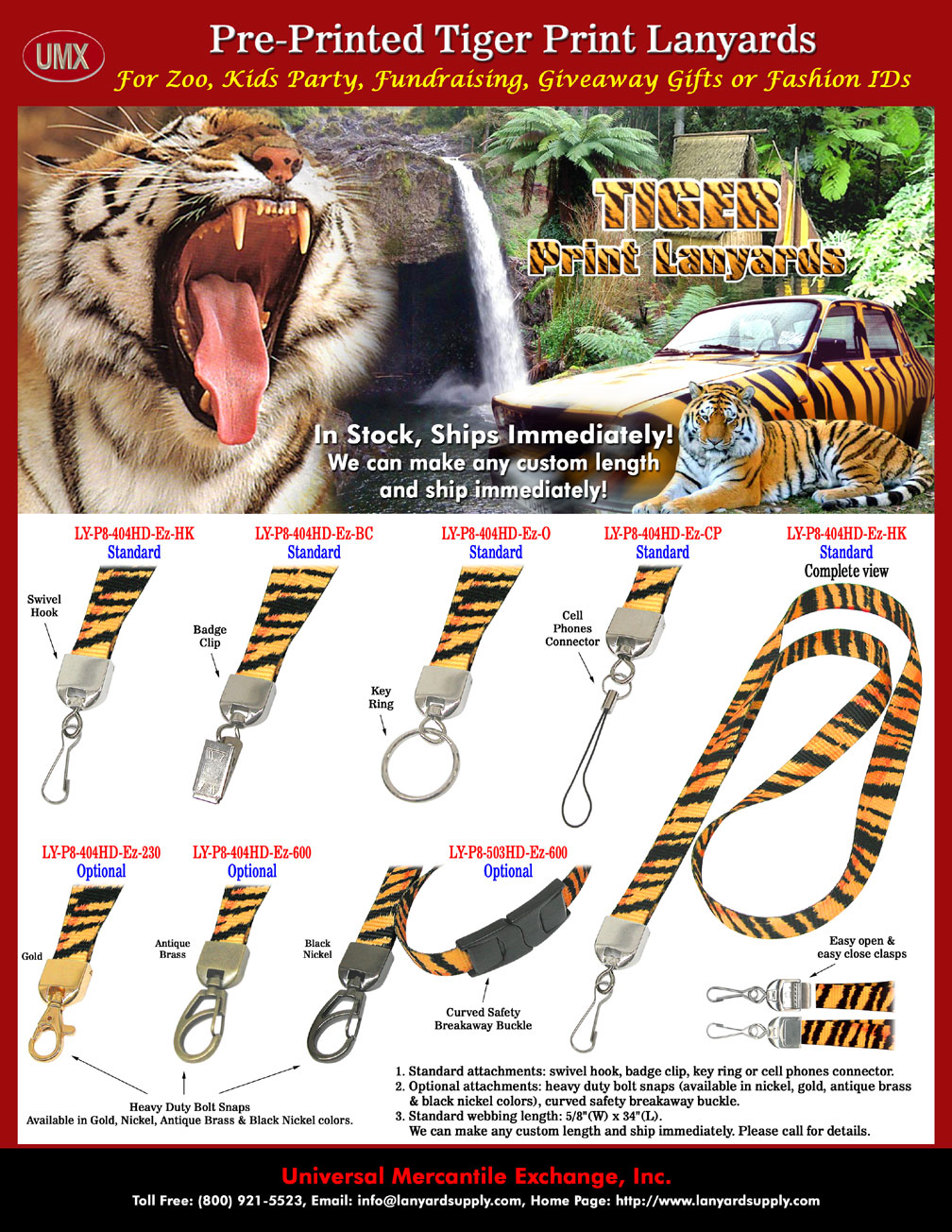 Luxurious Tiger Lanyards: Tiger Print Lanyards, Tiger Stripes or Patterns Printed Lanyards. Good For Zoo, Kids Party, Fundraising, Promotional Giveaway, Gifts or For Small Business Fashion Name Badges.