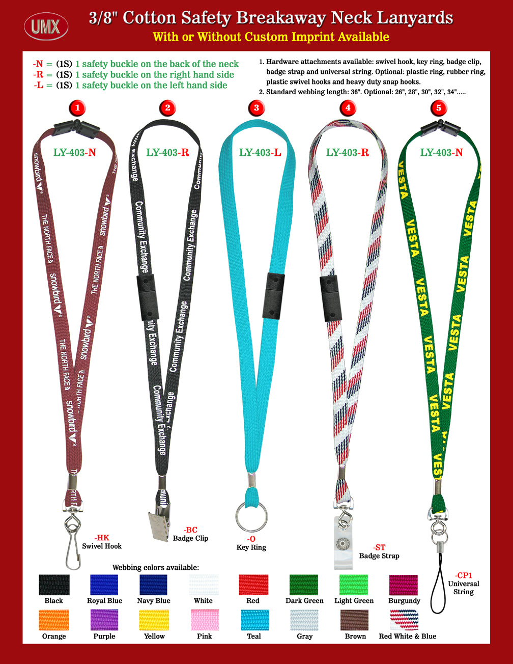 LY-403 Small Size Safety ID Lanyards With Swingable Compact Size Breakaway Buckles.