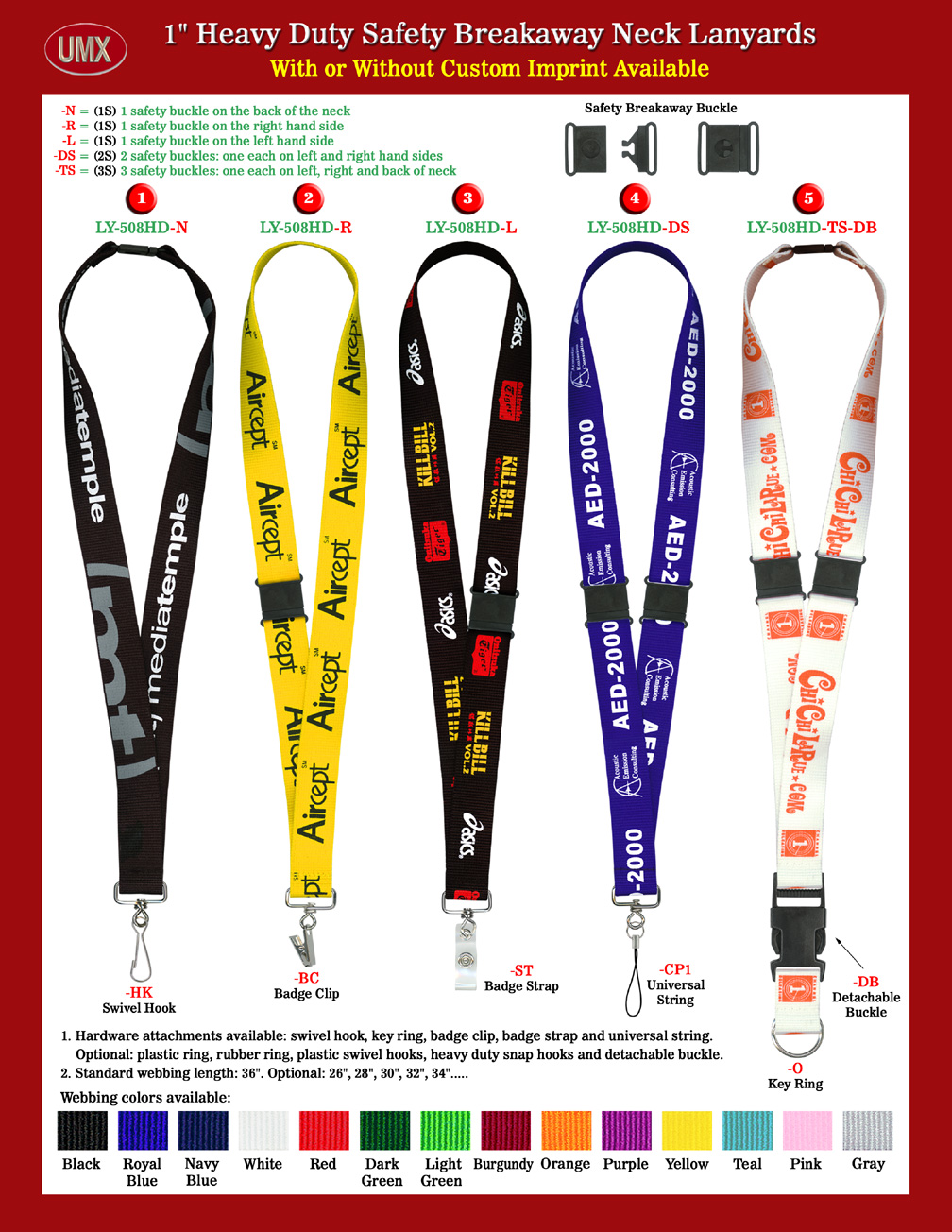 1" LY-508HD Super Large Heavy Duty Safety Breakaway ID Card Lanyards.