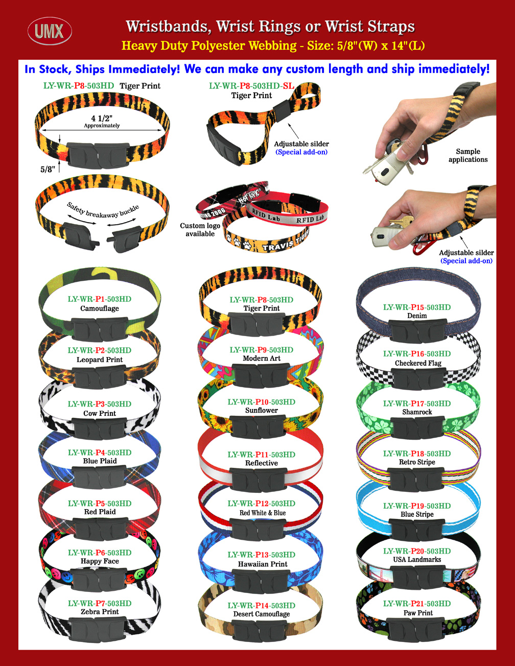 The unique and cool designed 5/8" pre-printed fabric wrist band lanyards are great for wrist wear and a variety of application.