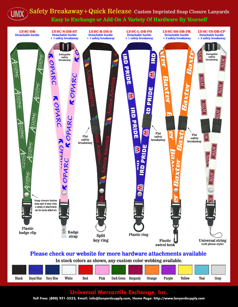 Custom Printed Quick Release and  Safety Breakaway Snap Closure Neck Lanyards - 3/4" Custom Imprinted Snap-On Neck Lanyards with Quick Release and Safety Breakaway With 13-Color Of Straps Available.