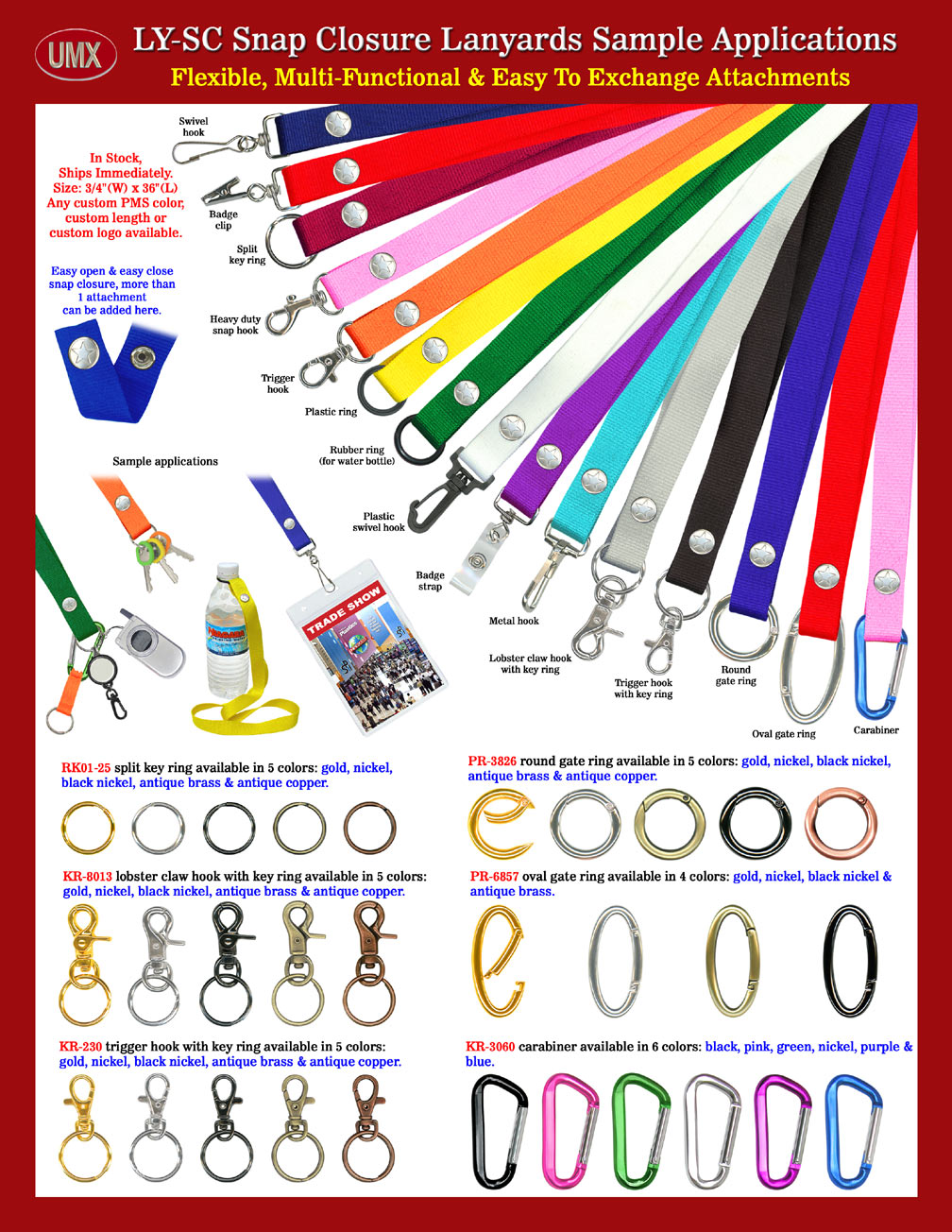 Flexible and Exchangeable Snap-On Lanyard Samples With Application Photos.