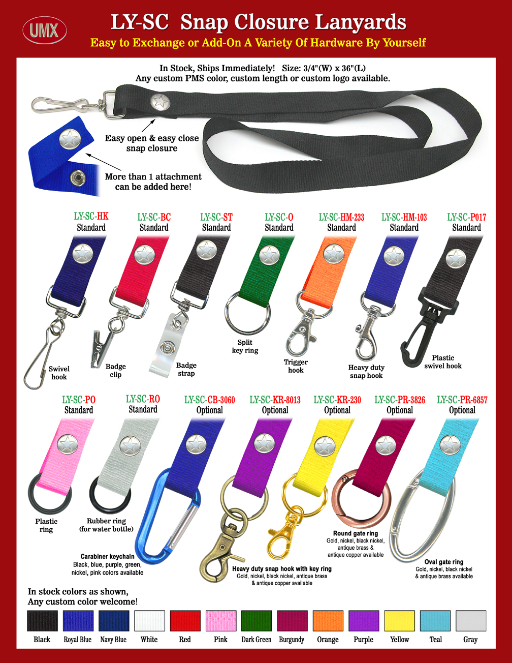 3/4&quot Low Price Easy-Snap-On Neck Lanyards With 13-Colors In Stock