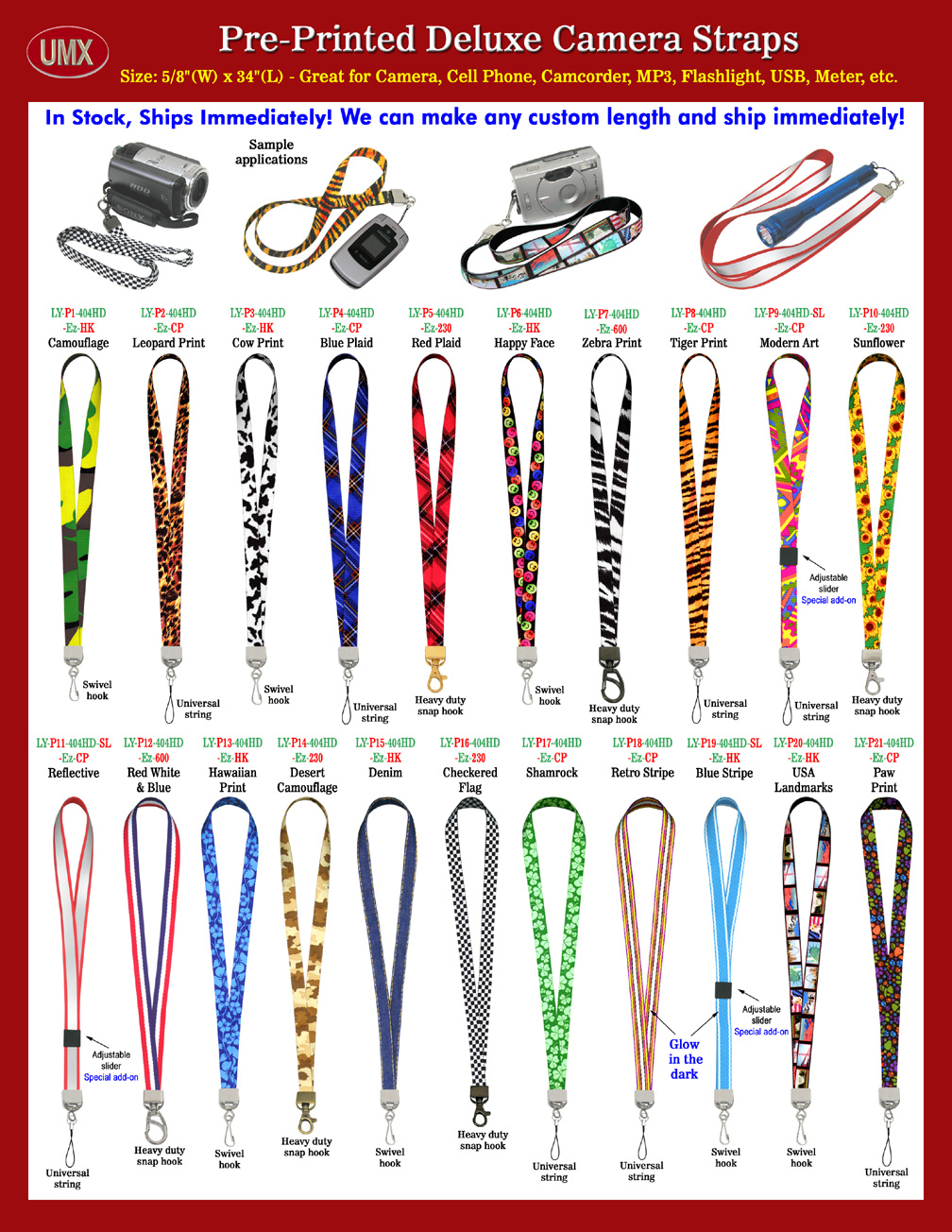 Ez-Adjustable Deluxe Camera Strap Supplies: With Pre-Printed Themes.