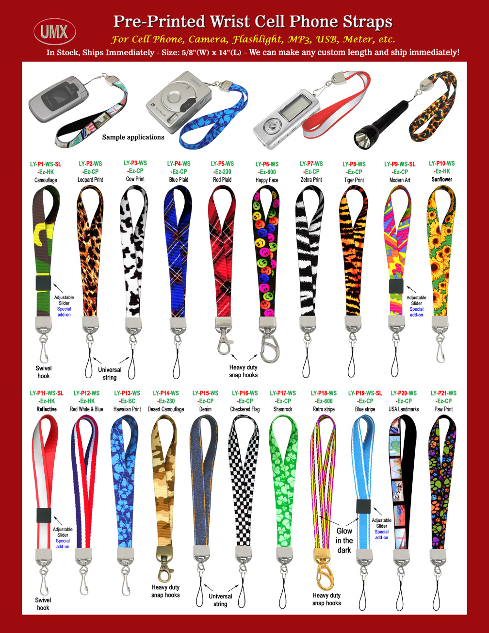 Cool Designed Pre-Printed Cell Phone Wrist Straps: For Cellular Phone, Camera or MP3 Wrist Wear: With Pre-Printed Themes.