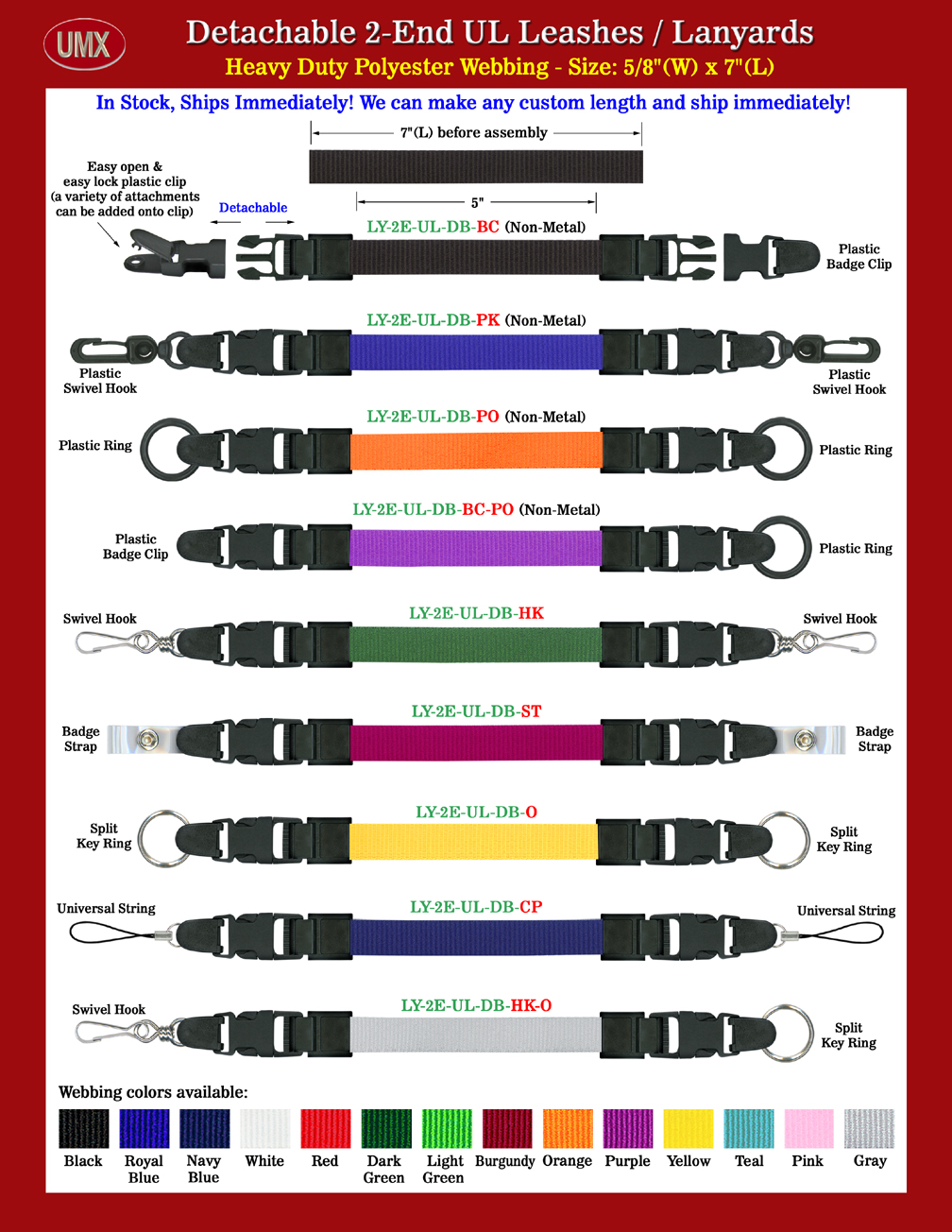 5/8" Universal Link 2-End Leash Plain Lanyards With Quick Release Function