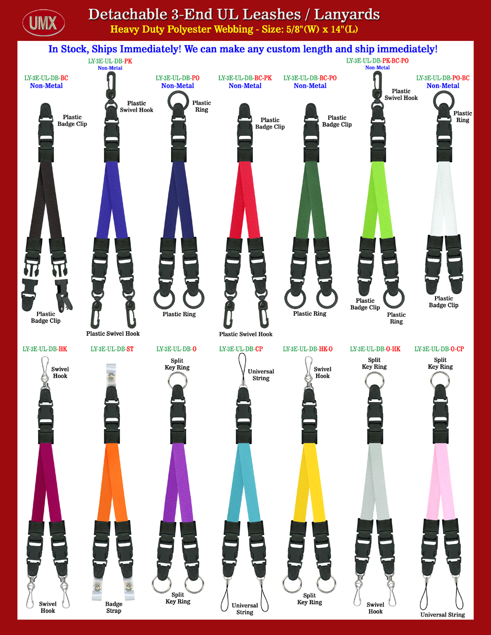 5/8" Universal Link Three Quick Release Plain Leashes.