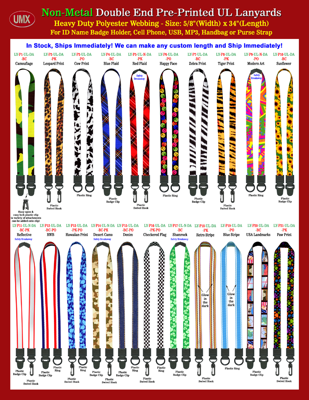 Universal Link: All Scan-Safe Pre-Printed Pattern Double Hardware Attachment Neck Lanyards