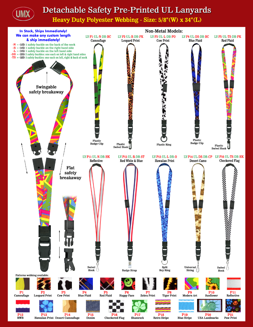 Universal Link: 5/8" Pre-Printed Theme Quick Release Safety Neck Lanyards.