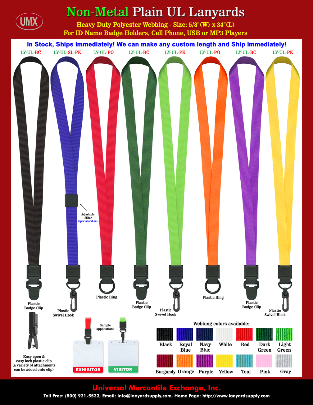 5/8" Scan-Safe, All Plastic Hardware Plain Color Universal Link Neck Lanyards.