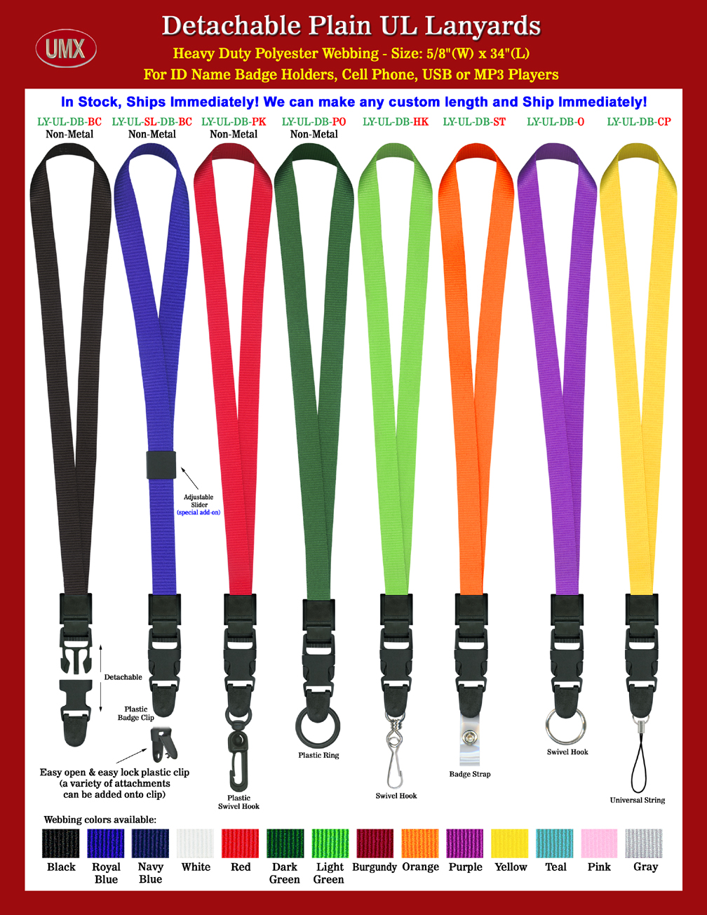 Universal Link: 5/8&quot; Low Price Plain Color Quick Release Neck Lanyards