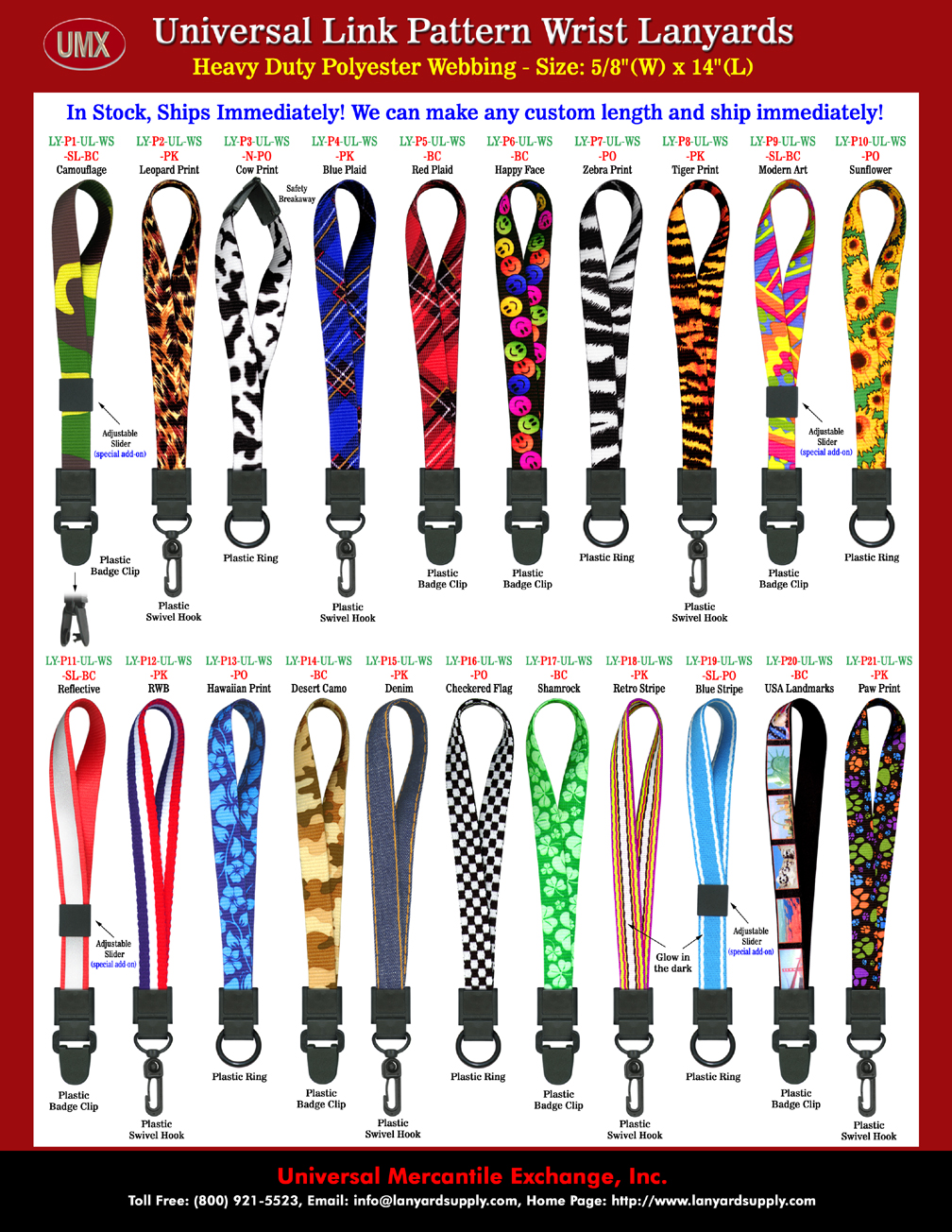 Universal Link: 5/8" Unique Designed Scan-Free Pre-Printed Wrist Lanyards