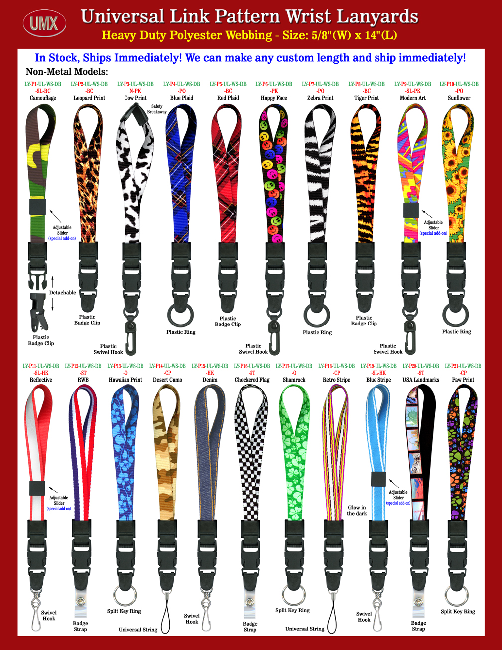 Universal Link: 5/8" Pre-Printed Theme Quick Release Wrist Lanyards