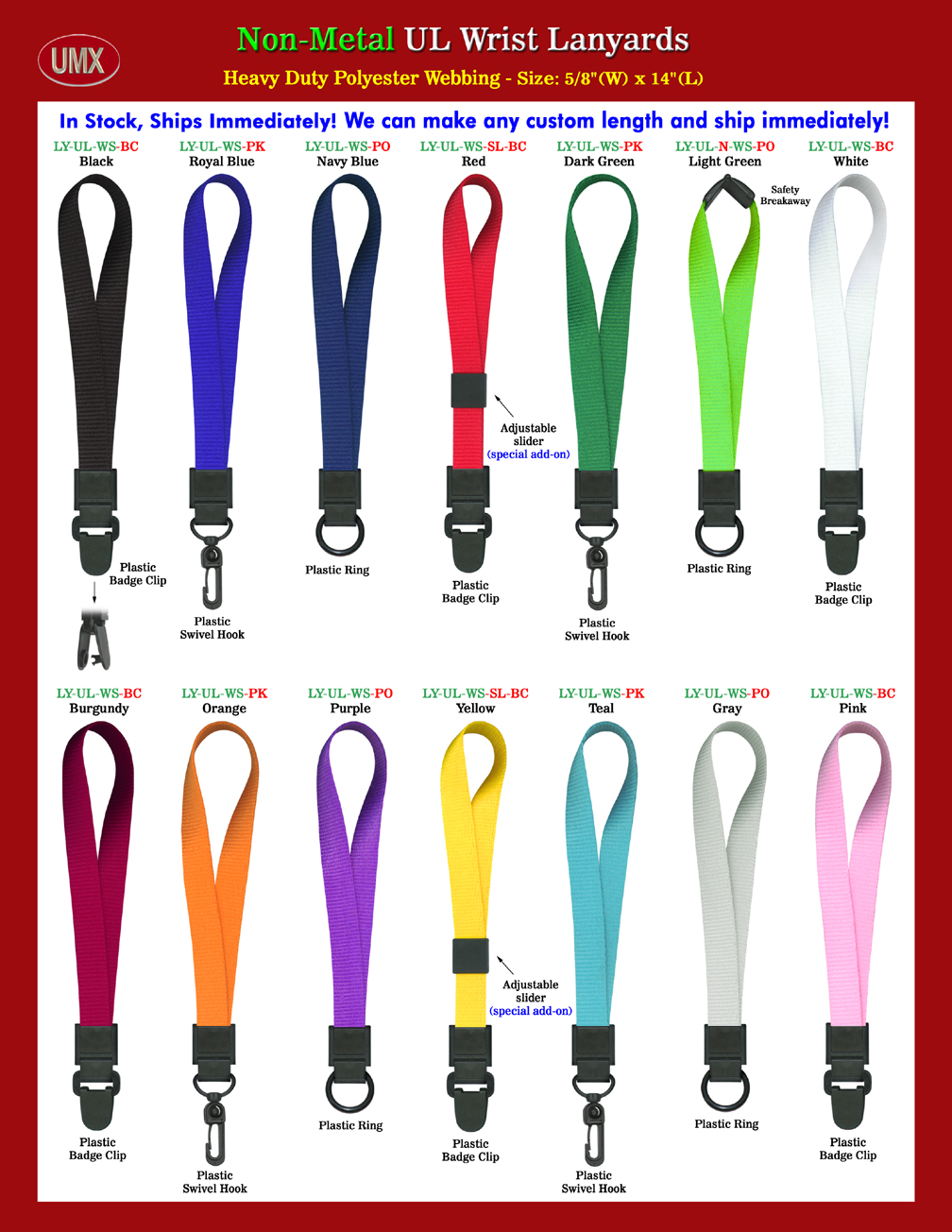 Universal Link: 5/8" Heavy Duty All Plastic Parts Plain Color Wrist Lanyards