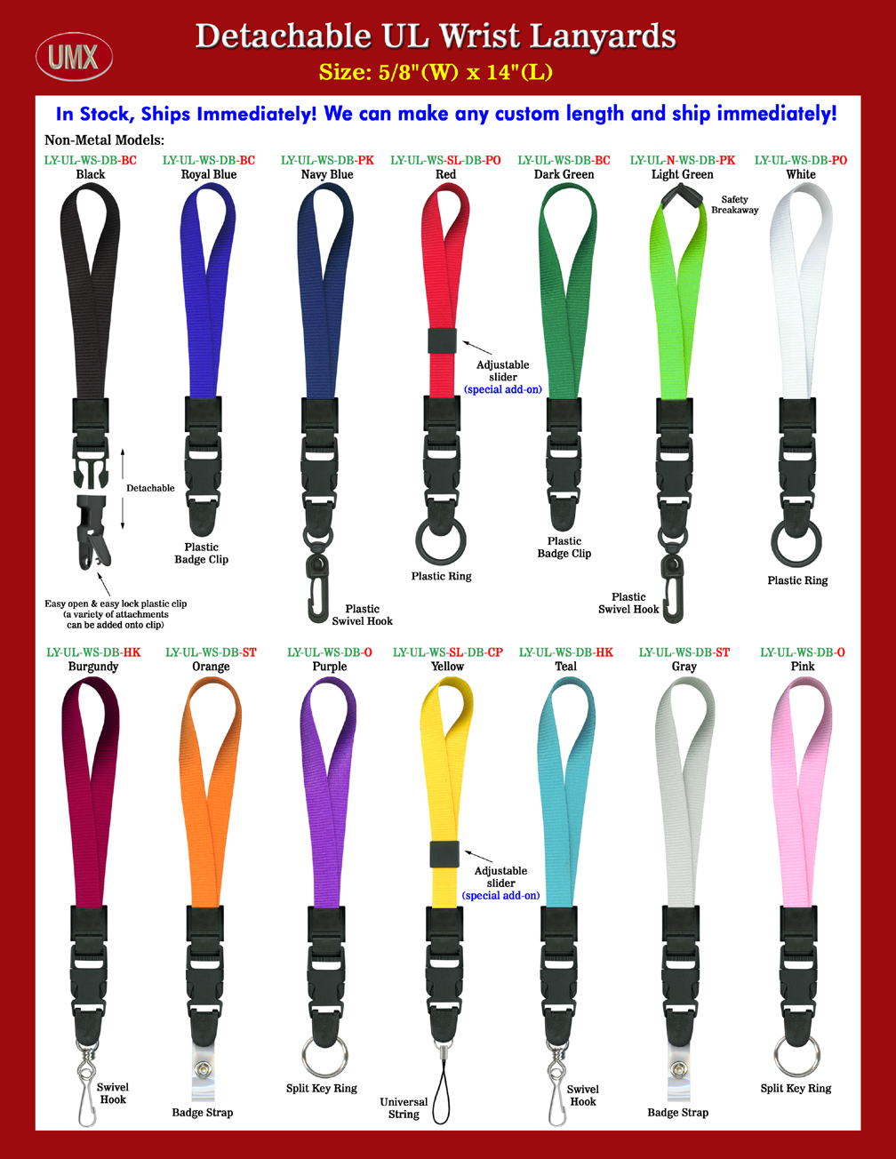 UL 5/8" Quick Release Plain Color Wrist Lanyards