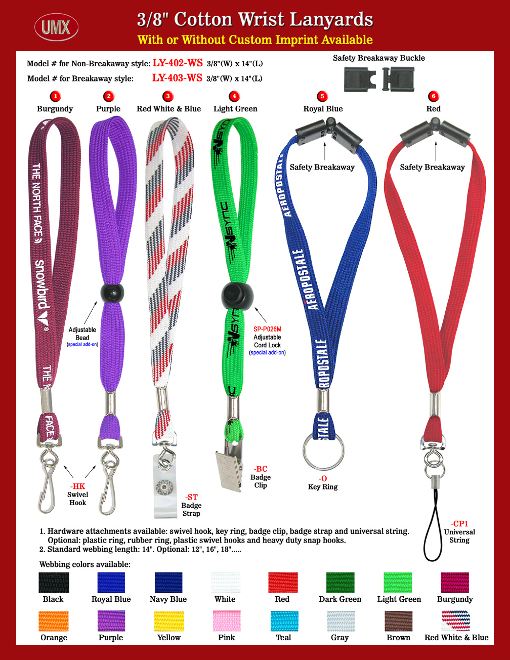 Custom Printed or Custom Size  3/8" Cotton Wrist Lanyards